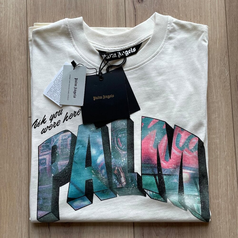 Medium Palm Angels Men's Cotton White T-Shirt Basic Graphic Printed